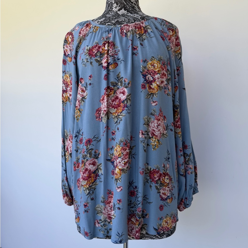 Blue Floral Peasant Blouse